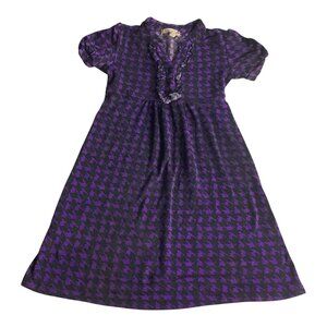 Speechless Girls A-Line Dress Purple Black Houndstooth Ruffled Collar Size 8